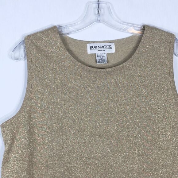 Bob Mackie Large Tank Top Gold Metallic Sleeveless VTG Sparkly Knit Womens 1566 - Picture 3 of 5